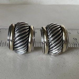 DAVID YURMAN Sterling Silver 14K Gold Thoroughbred Cable Earrings